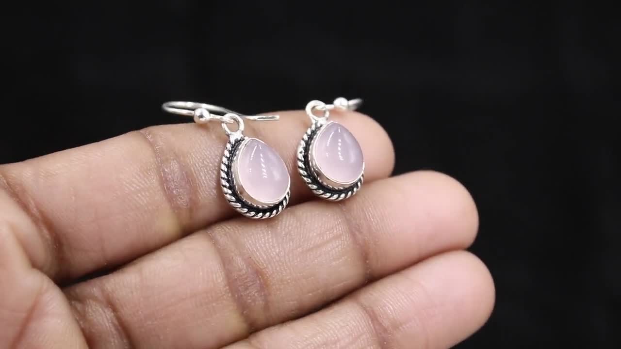 Orecchini Pendenti In Argento 925 Con Quarzo Rosa A Forma Di Pera – Eleganti, Femminili, Lunghezza 4.5 Cm, Regalo In Scatola