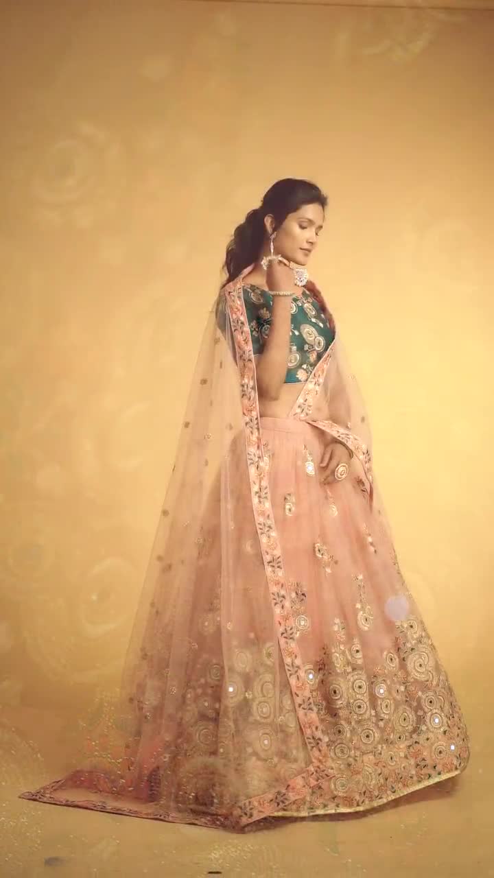 Buy Peach Deep V Neck Lehenga by ITRH at Ogaan Online Shopping Site