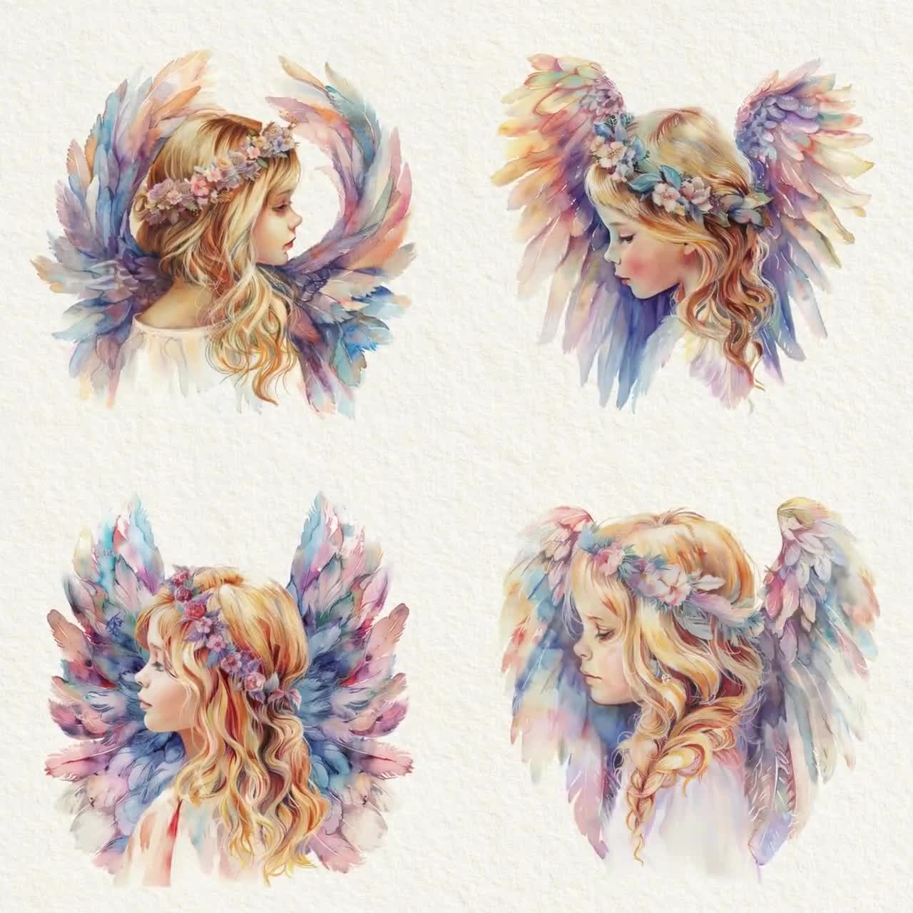 かわいい天使の水彩画クリップアート、天使の赤ちゃんのpngバンドル
