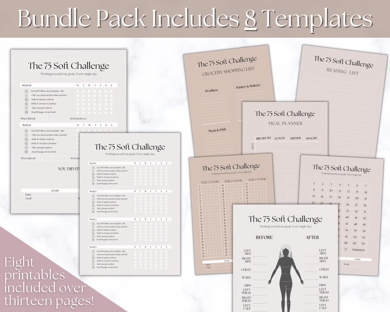 75 Soft Challenge Tracker, 75 Soft Challenge, 75 Day Challenge Printable,  Fitness Journal, Self Improvement, Weight Loss Challenge, PDF 