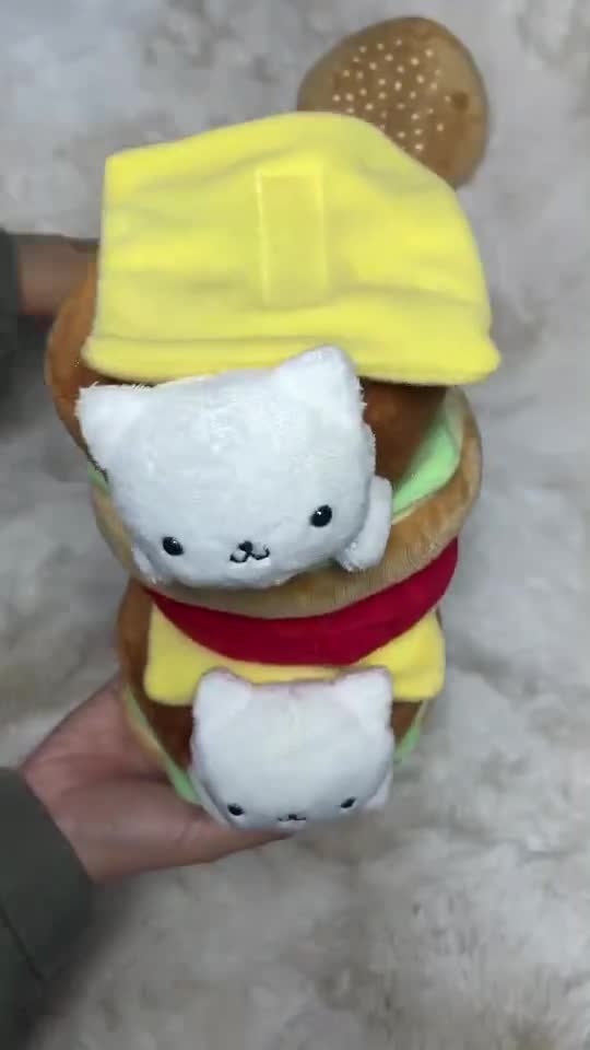 Vintage Nyan Nyanko Burger Cat Plush, Japanese Cartoon Stuffed