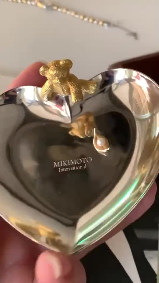 Mikimoto Jewelry Accessories Tray Silver Heart Golden Bear