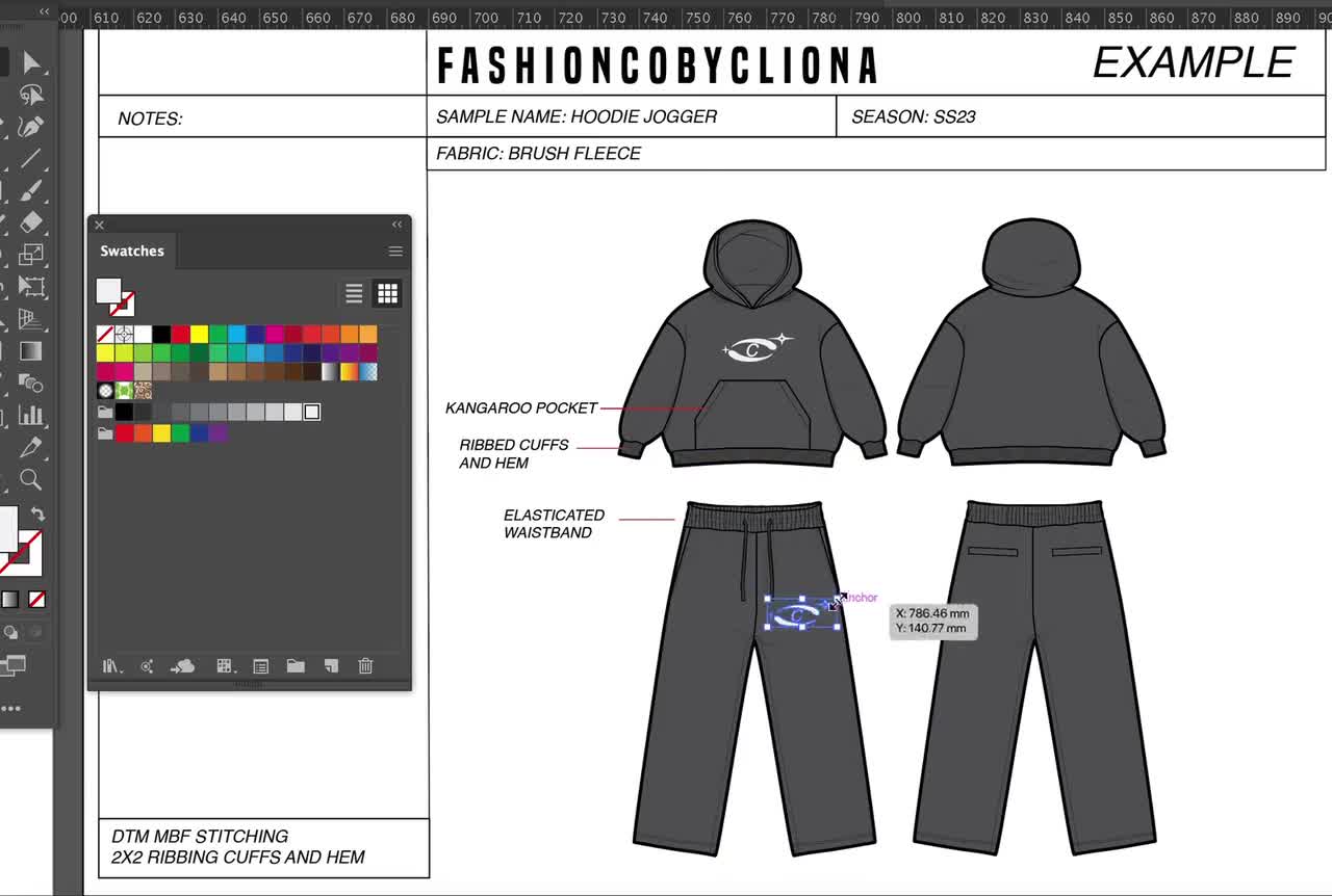 Pockets Pack Fashion Design Template Flat Sketch Technical Drawing