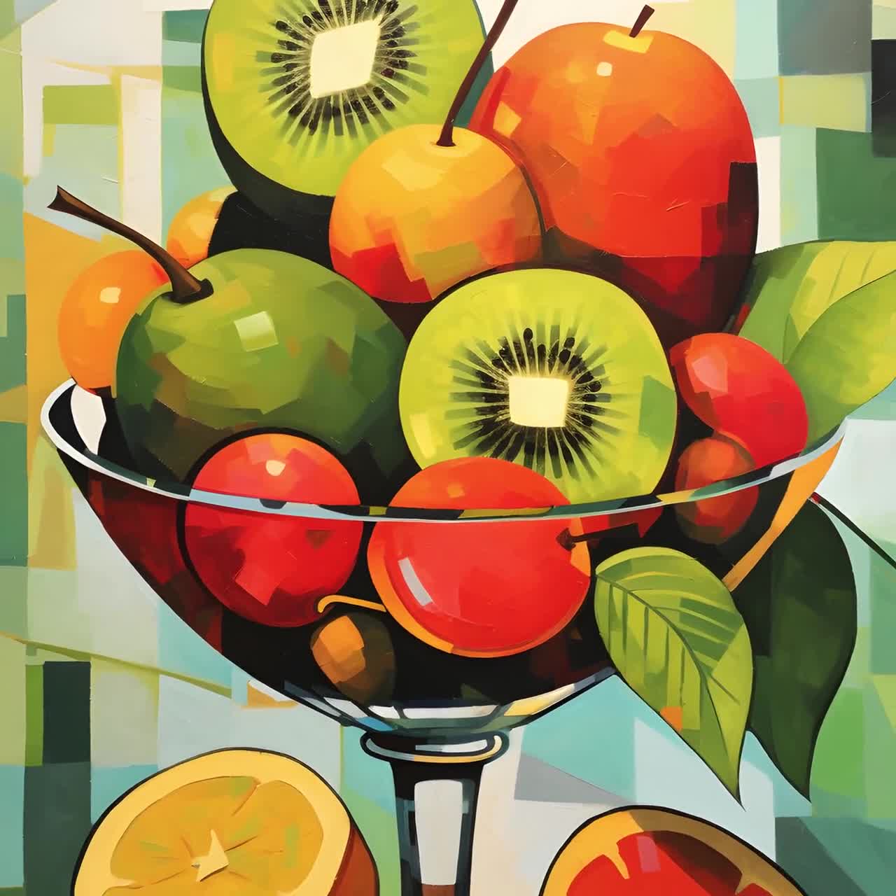 Colorful Fruits Still Life Painting Art Print | Retro Kiwi