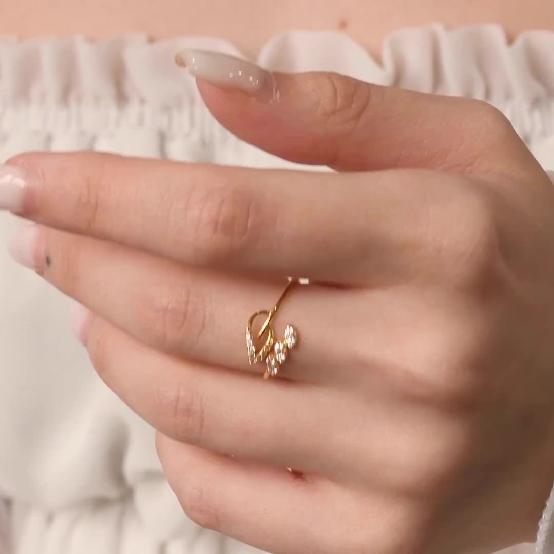 Elegant Leaf Diamond Ring, Dainty 14K Gold Ring, Ivy Gold Ring