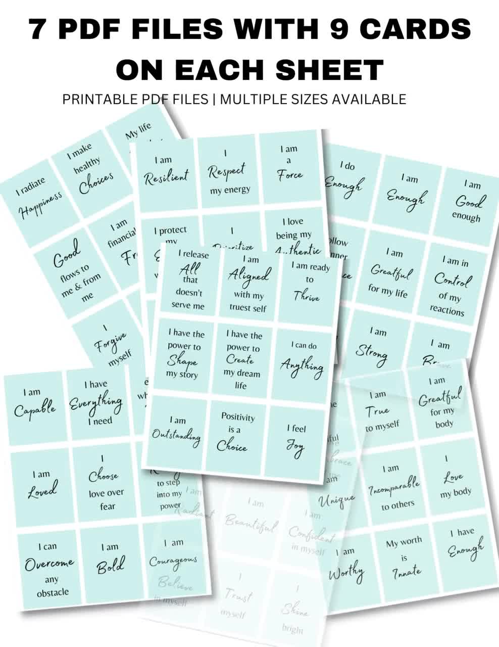 45 Positive Affirmation Card Deck, Vision Board Printables, Cards