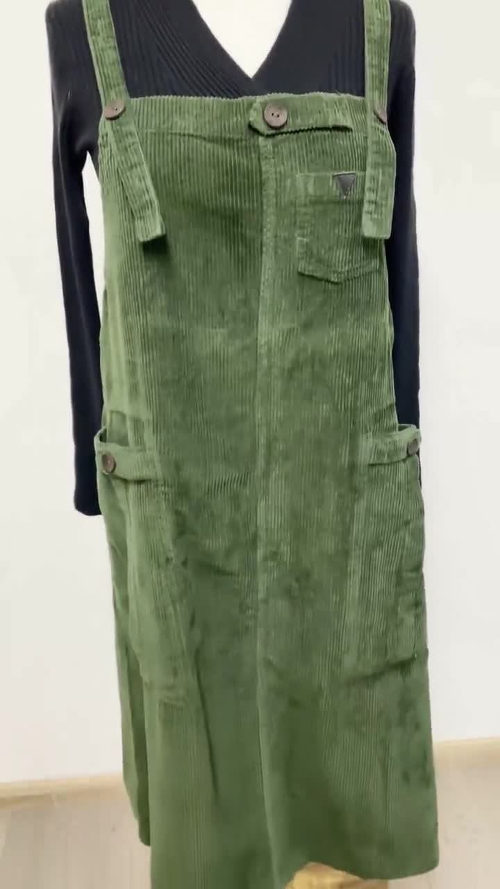 olive green corduroy overall dress Vintage Olive Green Corduroy Overall Dress by Focus