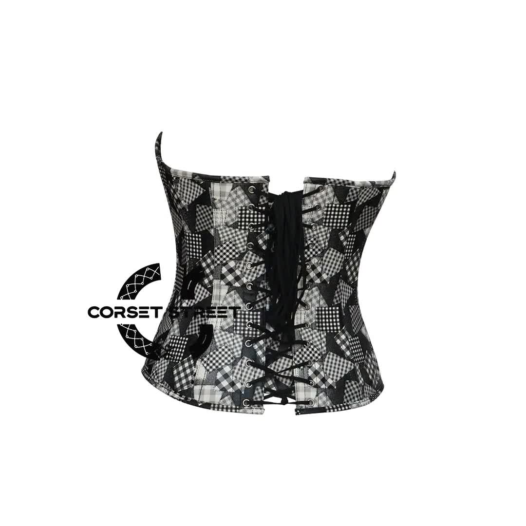 Black and White Corset Newspaper Print Cotton Retro Theme Halloween Costume Overbust store Bustier Top