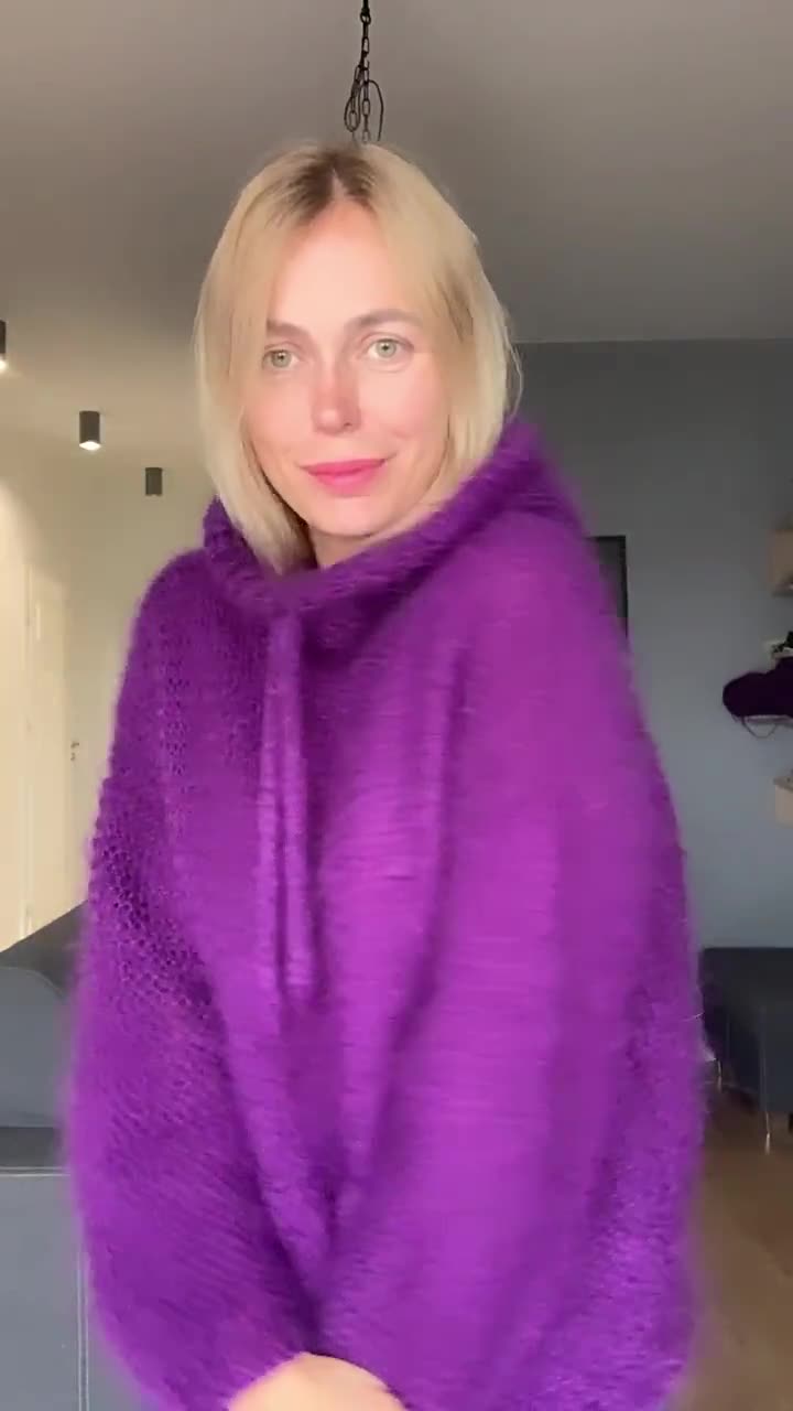 Mohair Hoodie, Purple Hood Sweater, Wool Sweater, Mohair Mohair Hoodie, Purple Hood Sweater, Wool Sweater, Mohair