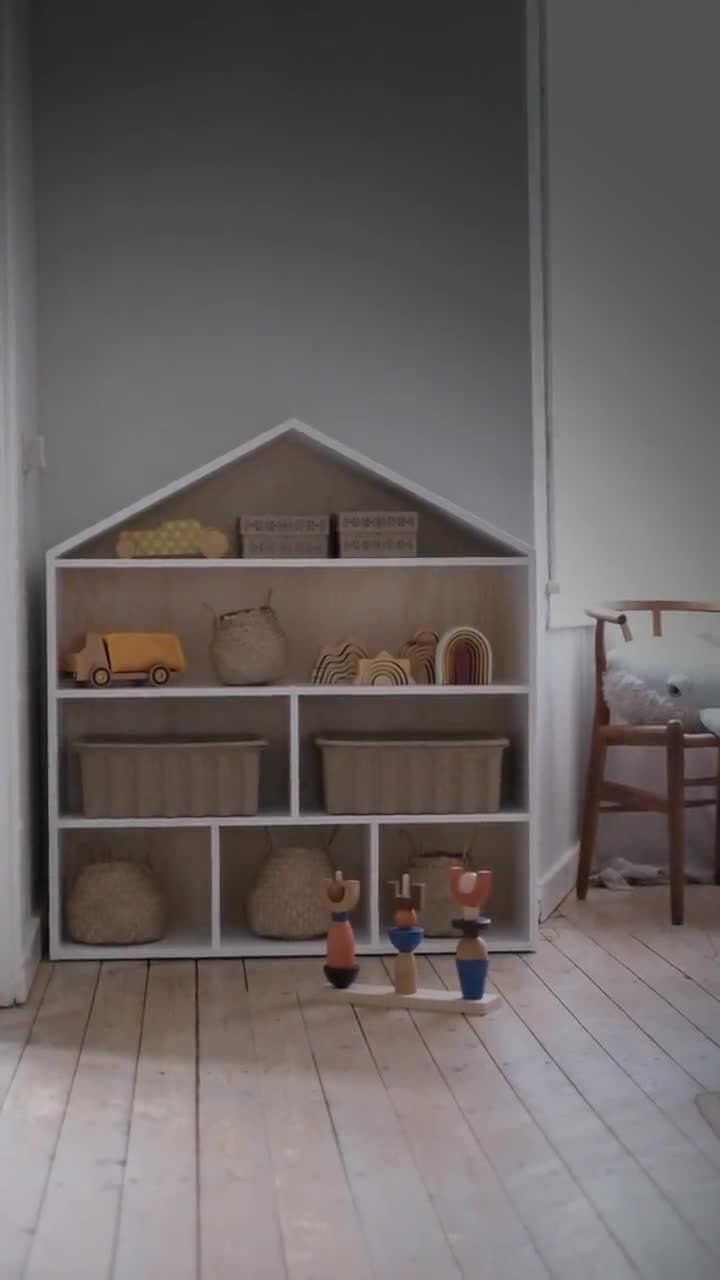 Mensola a forma di casa, mobili per bambini per bambini, casa delle  bambole, deposito libri e giocattoli, mensola in betulla di legno bianco,  scaffale moderno montessori -  Italia