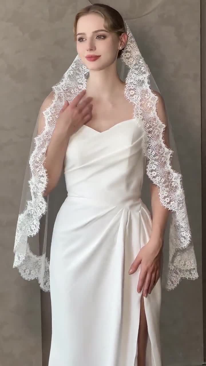 SimpleLife Velo Da Sposa Lungo 3 Metri Con Pettine - Strato Unico In Pizzo E Poliestere, Bordi Rifiniti, Bianco - 2