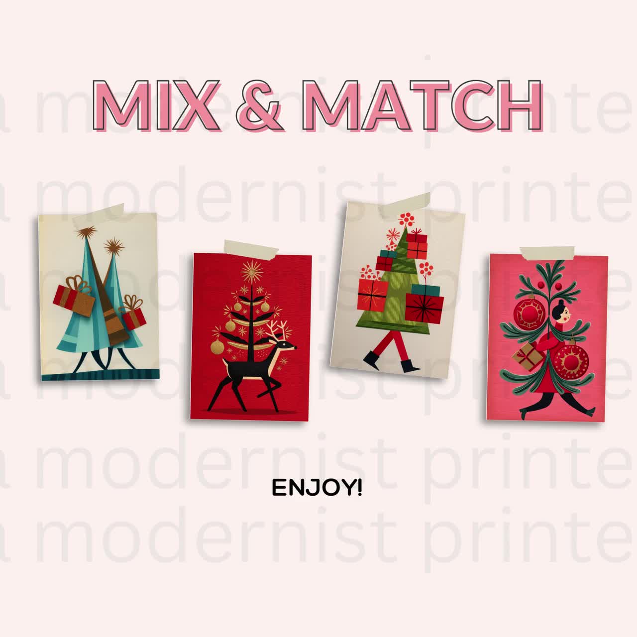 ミッドセンチュリーモダンのクリスマスツリーのイラスト：1950年代の