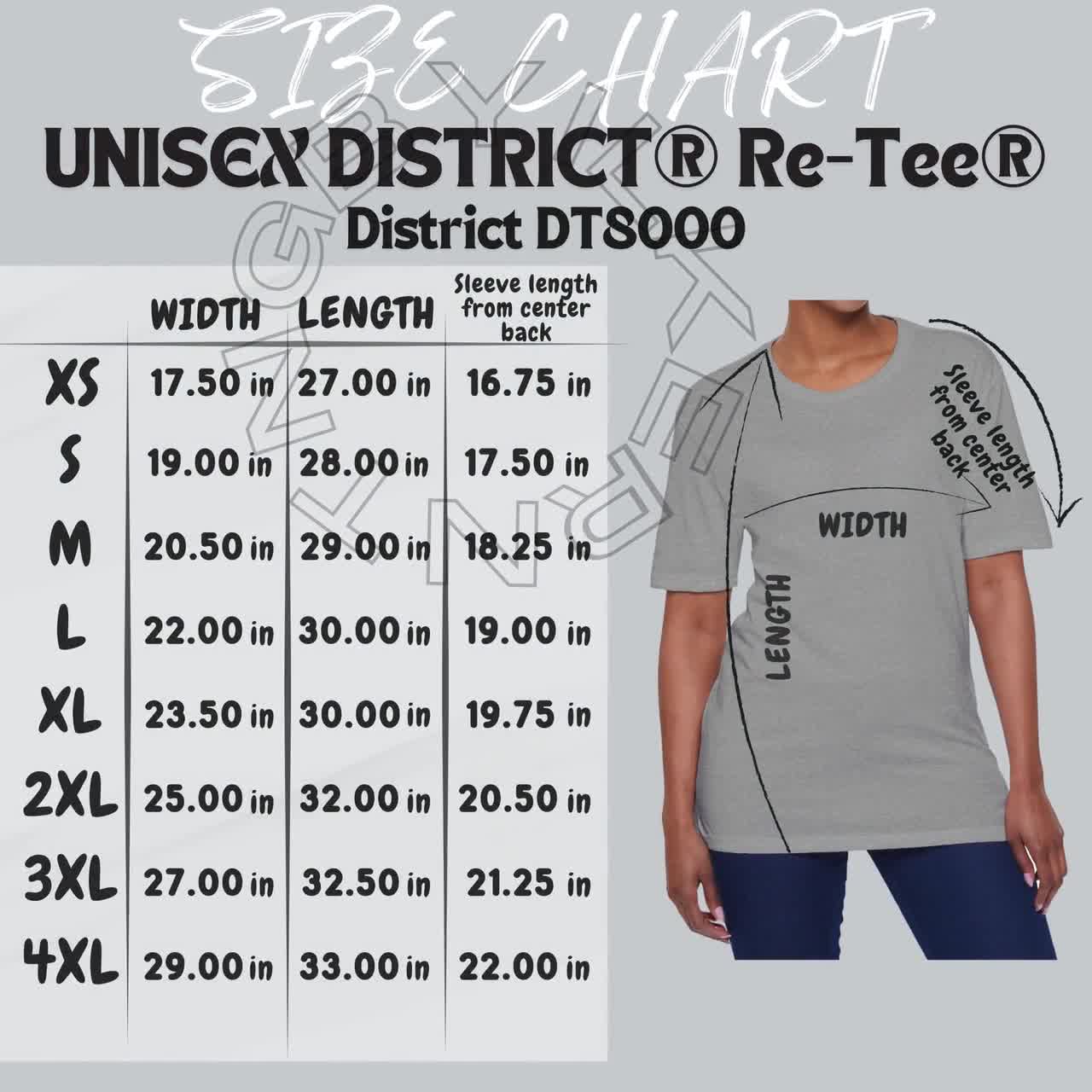 District DT8000 Size Chart | Size Chart for Unisex District Re-tee