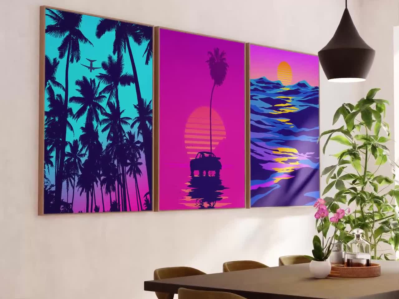 Synthwave Art Prints: 80s Retro Tropical Sunset, Set of 3 - Etsy
