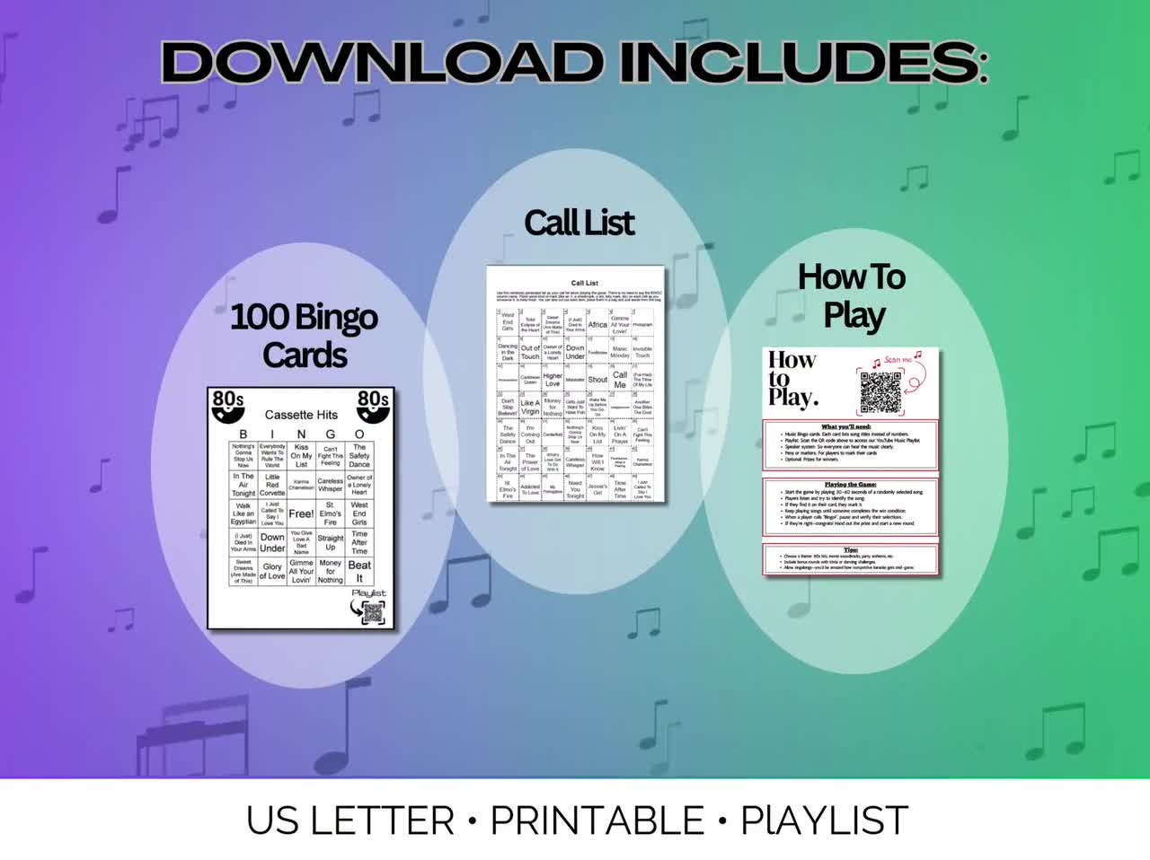Musik Bingo Spiel | 80er Jahre Hits | 50 Karten zum Ausdrucken, Playlist (Digitaler Download) video poster