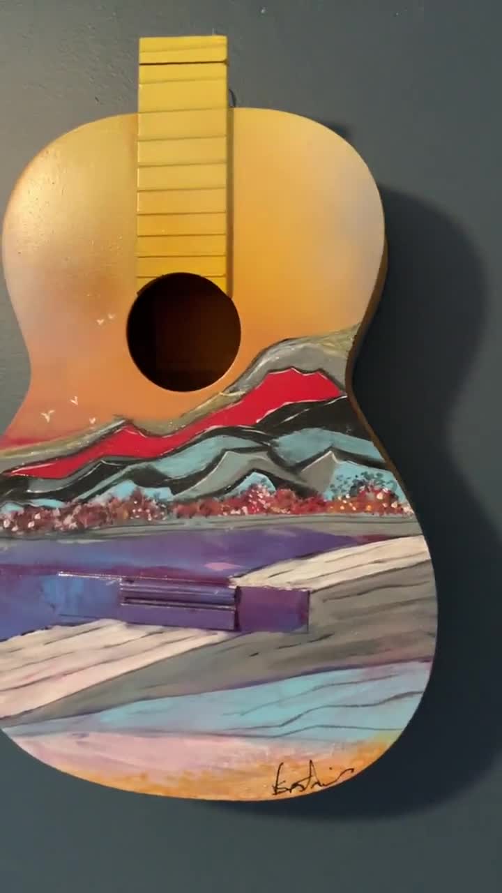 Guitar Art - by the Ocean Hand Painted Original Artwork on