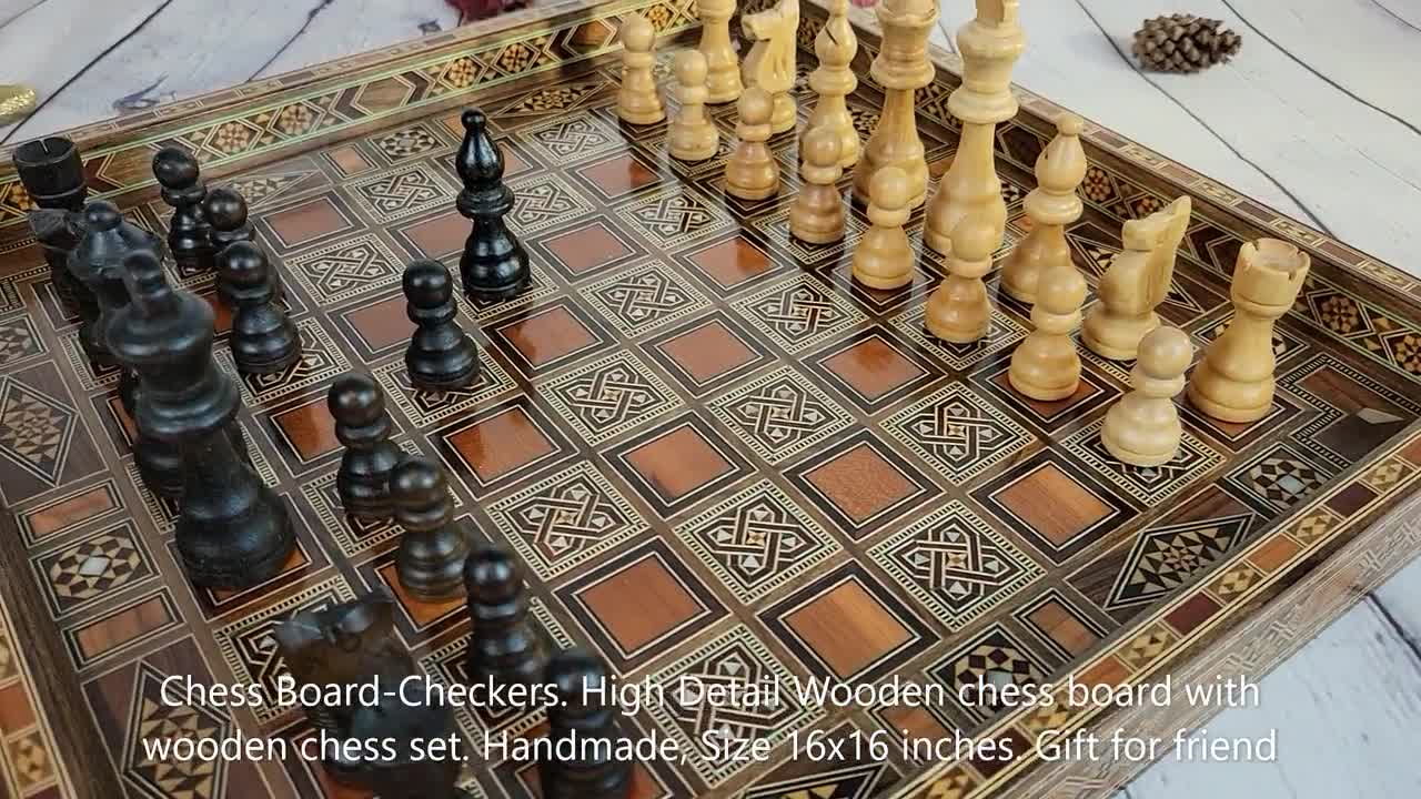 Hand Painted Ceramic Chess Set w/Multi-Level Solid Wood Custom Chess Board  - Chess - Leicester, Massachusetts, Facebook Marketplace