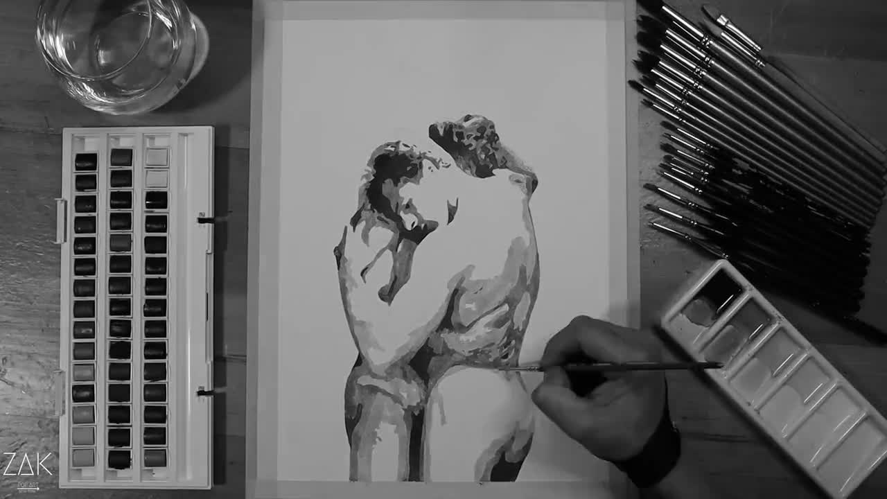 Romantico Gay Art Print Coppia nuda maschile Acquerello Sensuale Omoerotico  Wall Art LGBTQ Home Decor Queer Art Gay Matrimonio Regalo B&W Stampa