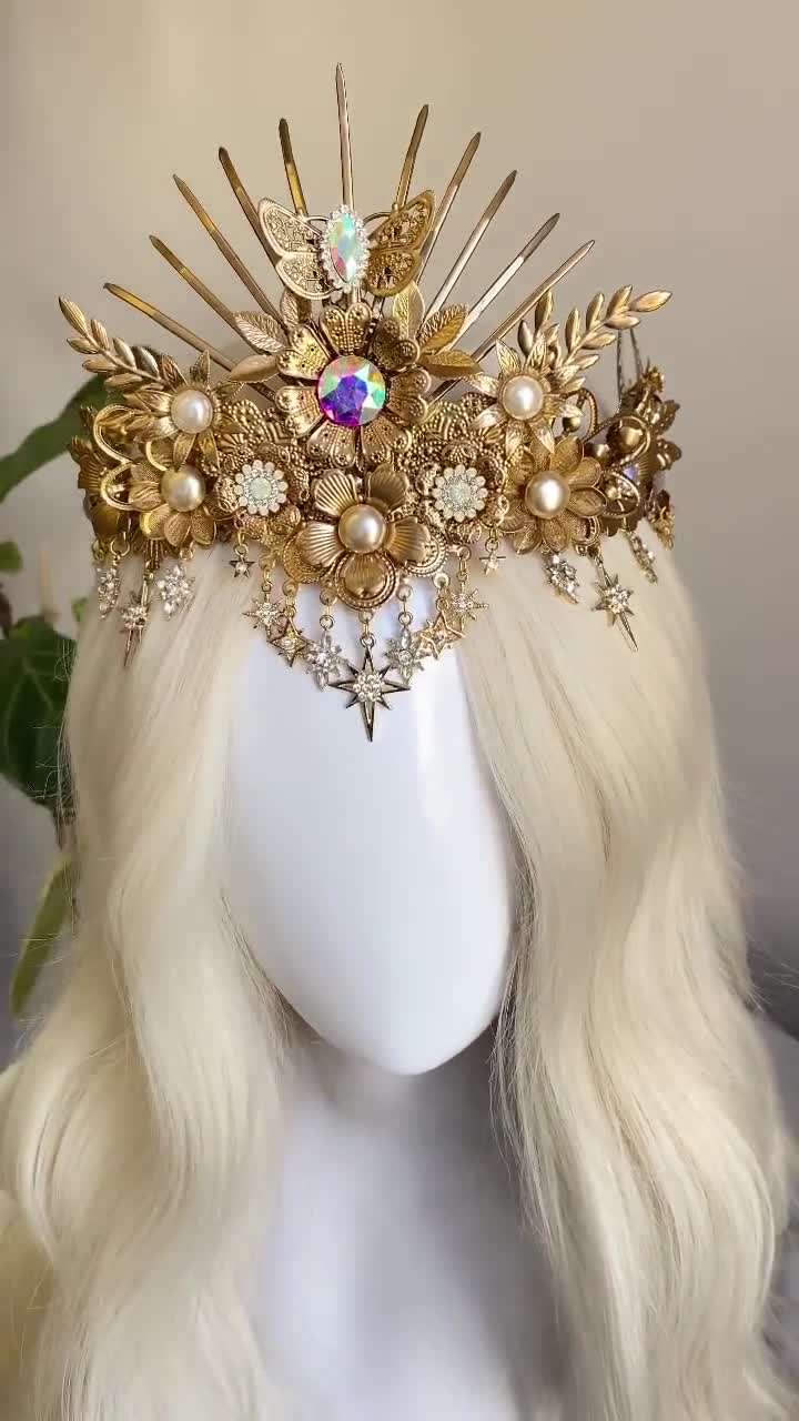 Elf Crown Sun Crown Celestial Gold Tiara Sun Shine Headpiece Fairy 