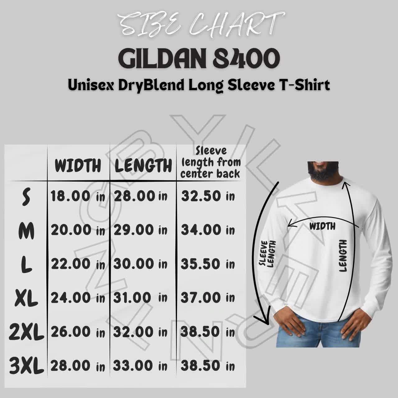 T-shirt Size Chart I Gildan 8400 Size Chart | Size Chart | Unisex