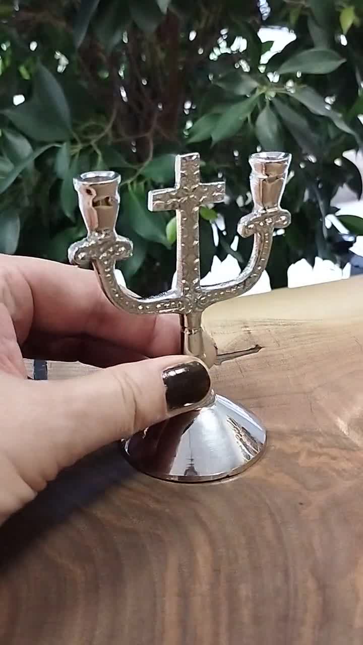 Chamberstick Taper Candle Holder with Mother of Pearl Inlay - BlessedMart