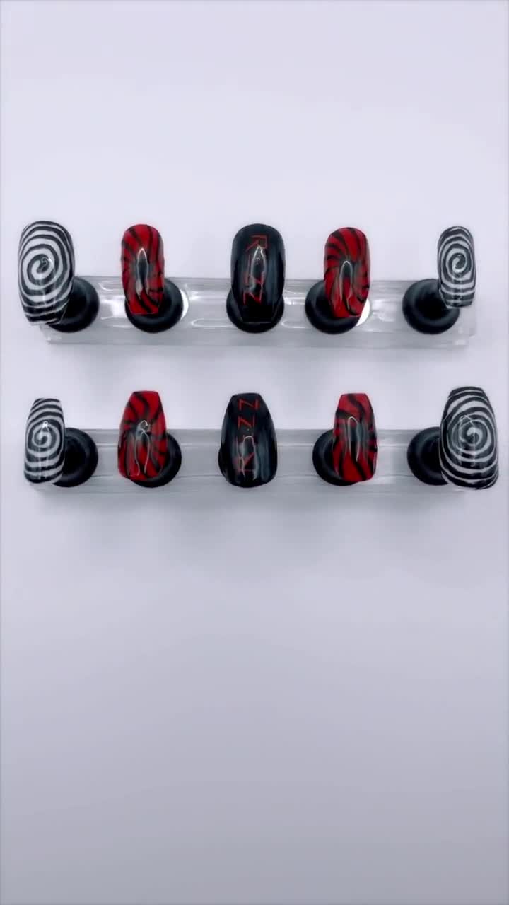 Rezz Spiral Press On Nails Red Black White