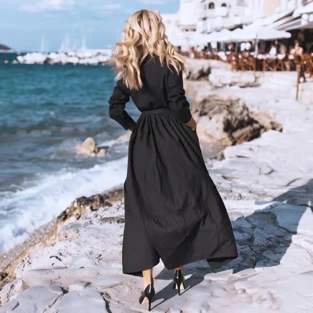 Anysize custom linen cotton stand collar plus size shirt dress long sleeves  with pockets functional buttons spring fall clothing F3SN