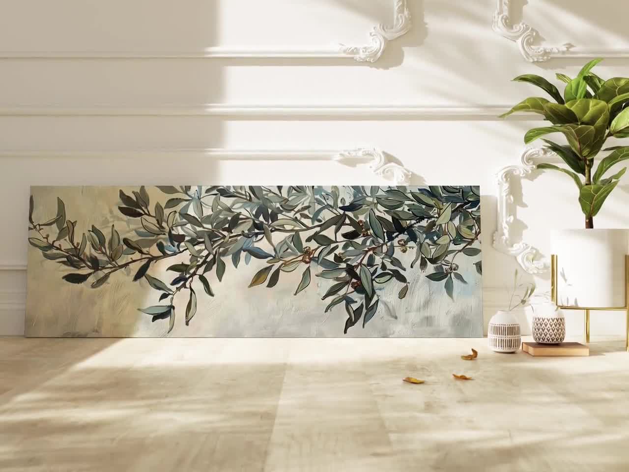 オリーブの枝の額入りキャンバスプリント、横長の緑の壁アート - Etsy 日本