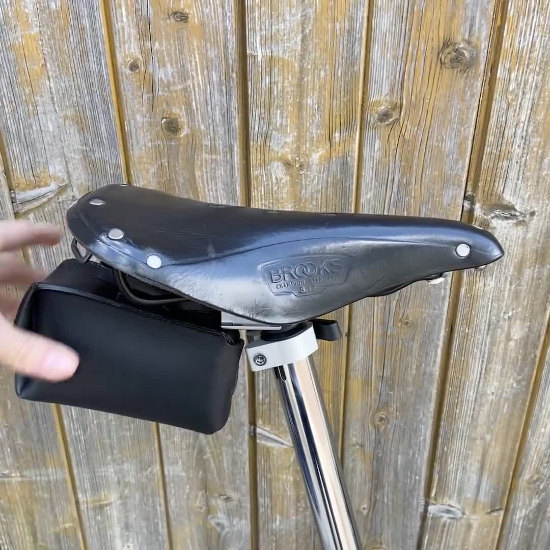 レザー製自転車サドルバッグ：クイックリリース式自転車ツールバッグ