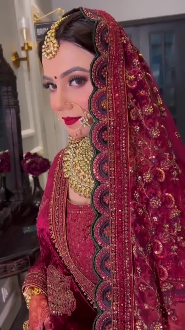A gorgeous cherry red lehenga for a day wedding is a benefiting choice- as  portrayed by this stunner here.😍 . For amazing bridal makeup… | Instagram