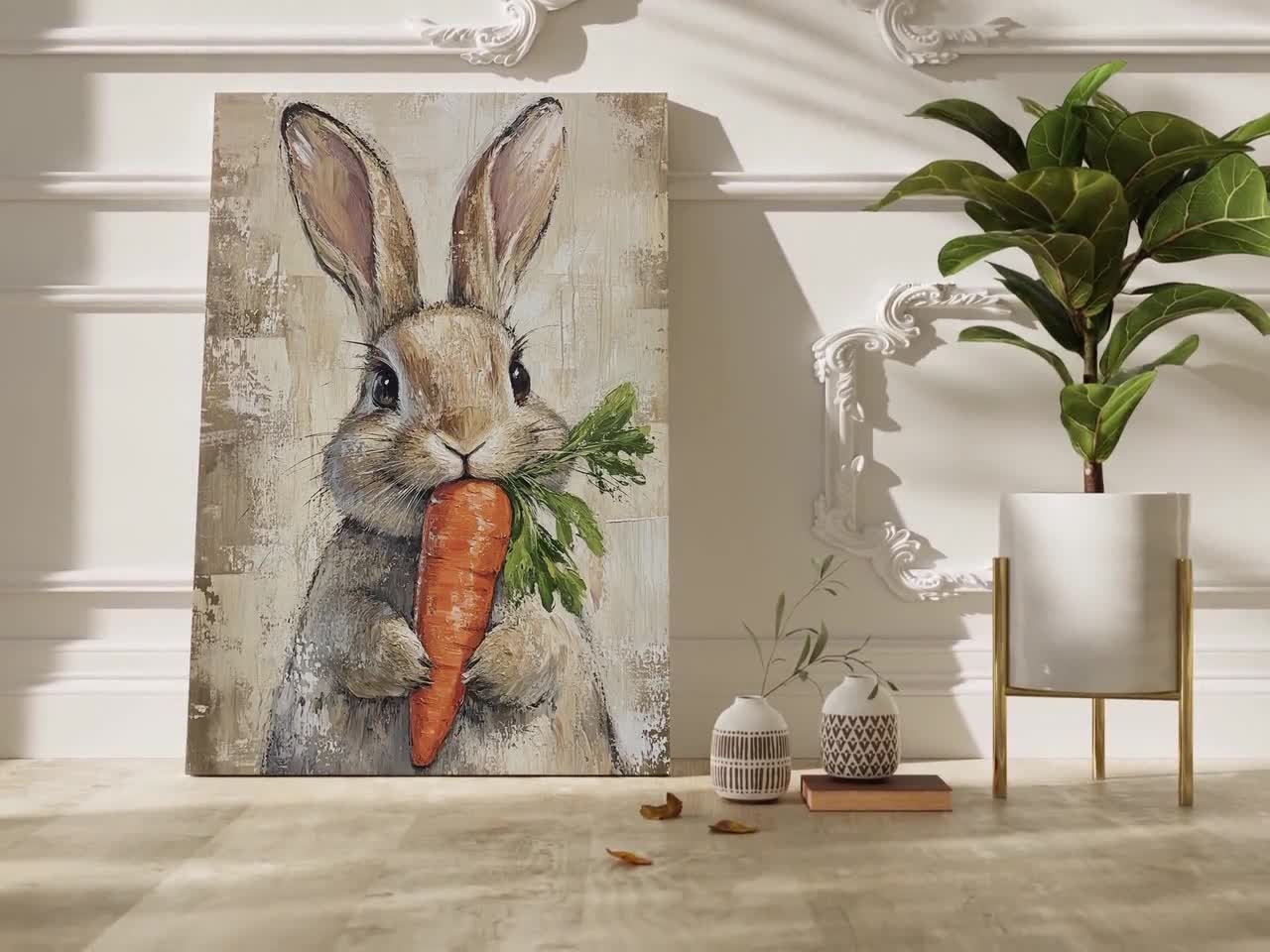 Adorable Bunny With Carrot Canvas - Whimsical Farmhouse