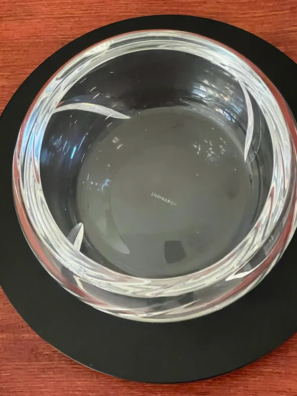 Vintage Tiffany & Co Swirl Optic Bowl Clear Diagonal Cut Glass