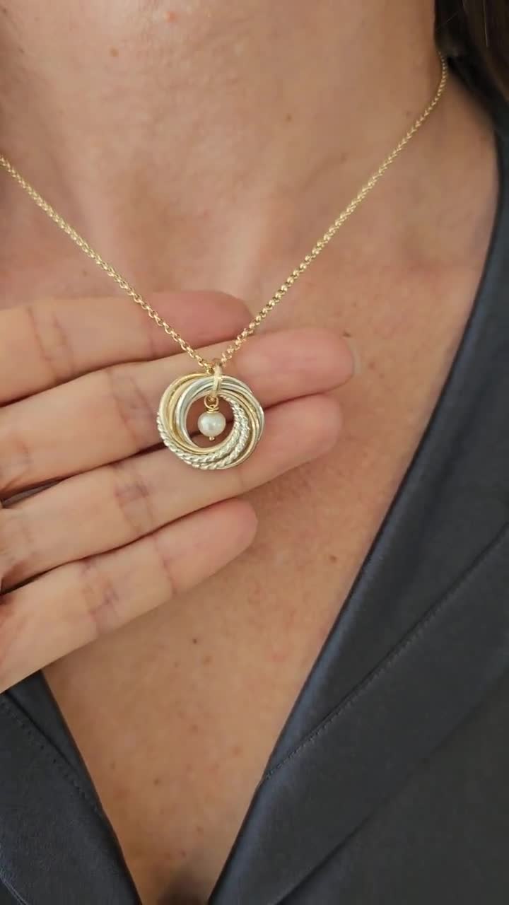 Collana 70° Compleanno Donna In Argento 925 - 7 Cerchi Infiniti Intrecciati Martellati, Regalo Per Mamma E Nonna - 3