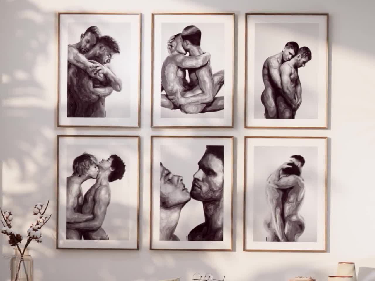 Romantic Nude Gay Couple Gay Six Black and white Prints Queer Artwork  Homoerotic Gay Art Print Sensual Wall Print Best Gifts for Men Gay Art