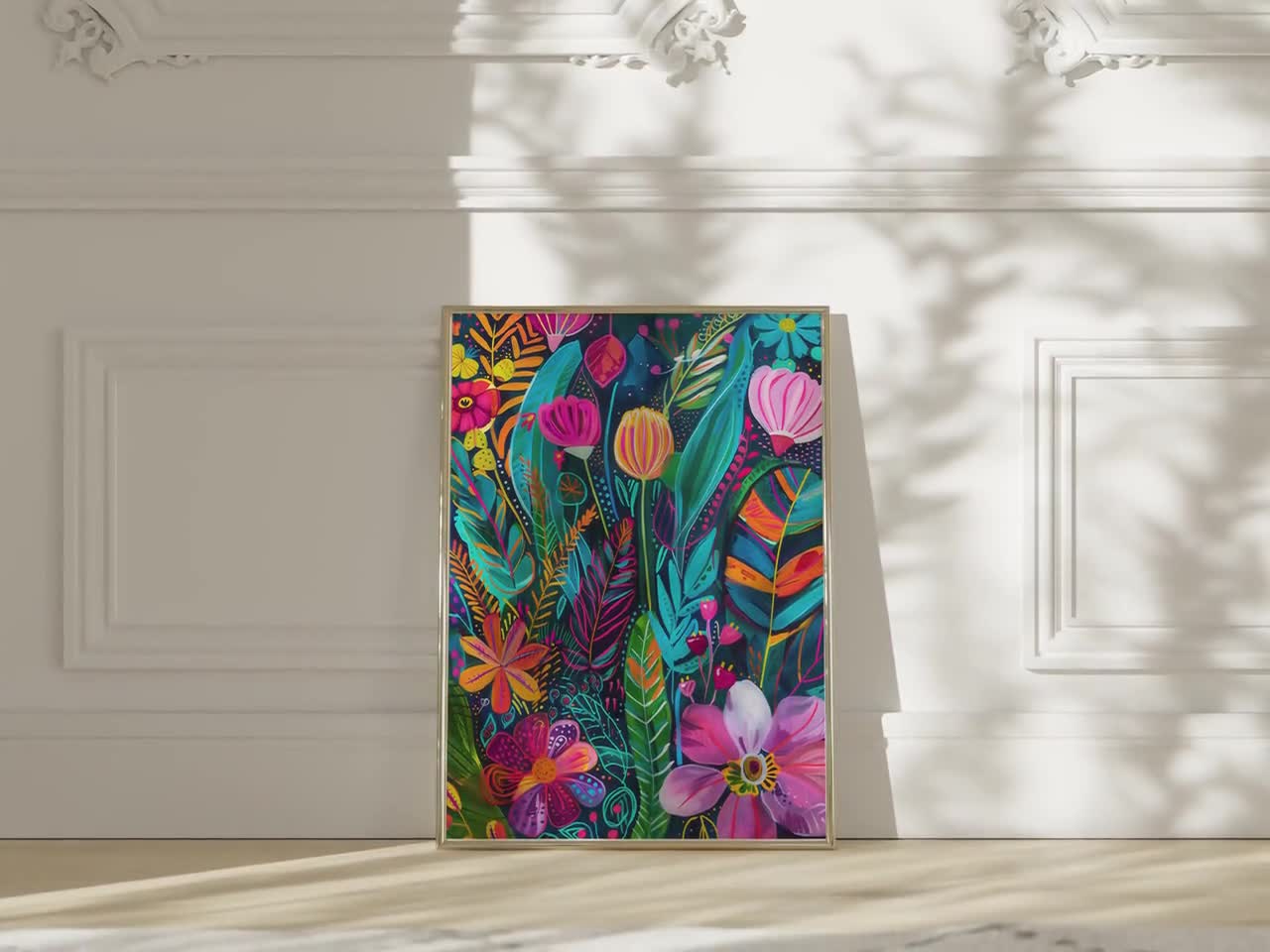 Colorful Acrylic Flowers Wall Art, Maximalist Print, Modern