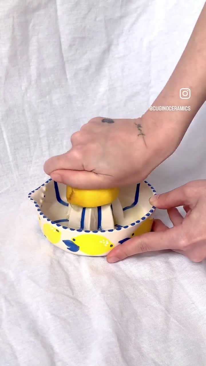 Handmade Ceramic Lemon Squeezer: Capri Lemon Print Juicer - Etsy