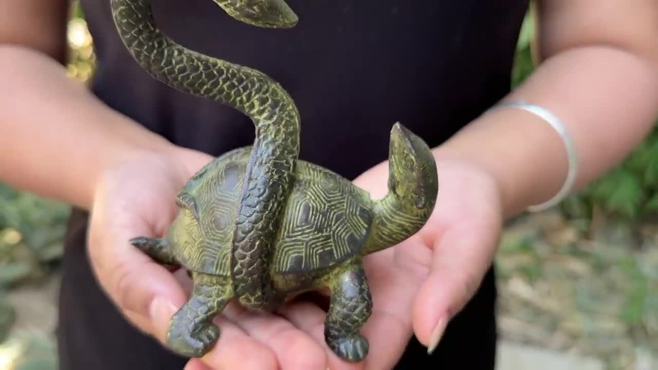 Copper gift Feng Shui snake Turtle Divine Beast Lucky Sculpture Tank decor Tea Pet Figurine Animal tortoise longevity turtle wealth video poster