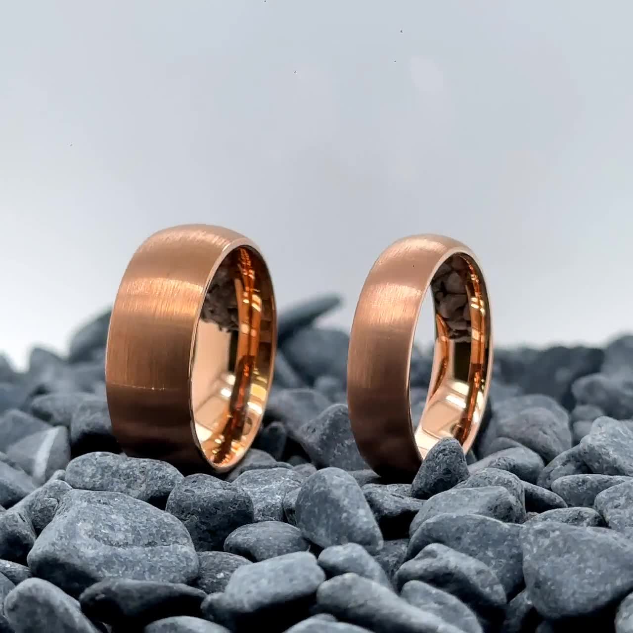 8mm/6mm Rose Gold Tungsten Rings, Personalize Engrave Tungsten Wedding Ring,Rose Gold hotsell Plated Tungsten Rings, Couples Ring Set,