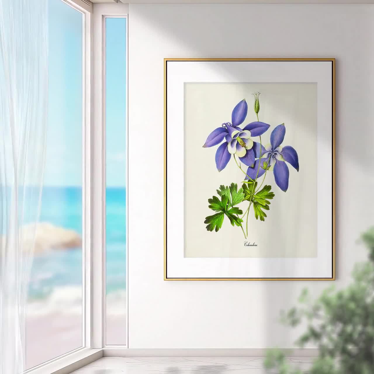 Columbine Flower Art Print, Botanical Art Print, Flower Wall Art