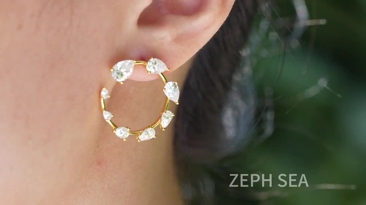 Orecchini pendenti con diamanti/moissanite Lumiere Solitaire in oro 14