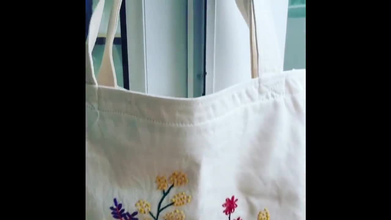 Borsa tote di tela ricamata, borsa shopper da donna floreale, borsa tote di  tela floreale, borsa da ricamo a mano, borsa di fiori selvatici estivi, -   Italia