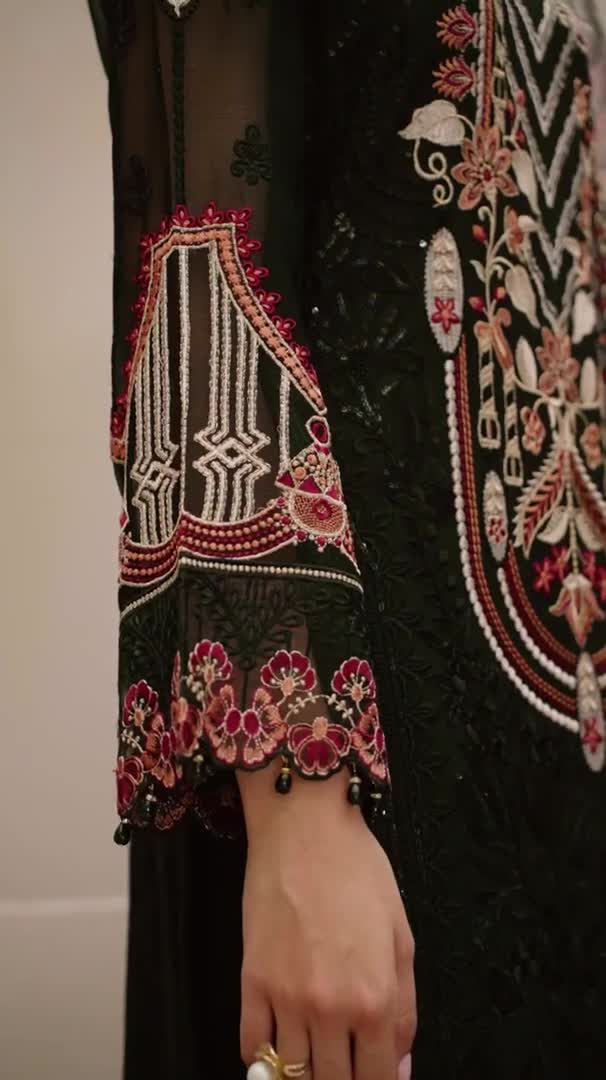 Black Chiffon Salwar Kameez: Embroidered Pakistani Party Dress Eid Black Chiffon Salwar Kameez: Embroidered Pakistani Party Dress Eid