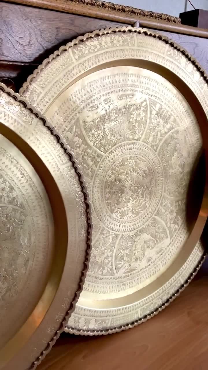 SET of 3 LARGE Asian Round Brass Trays (30