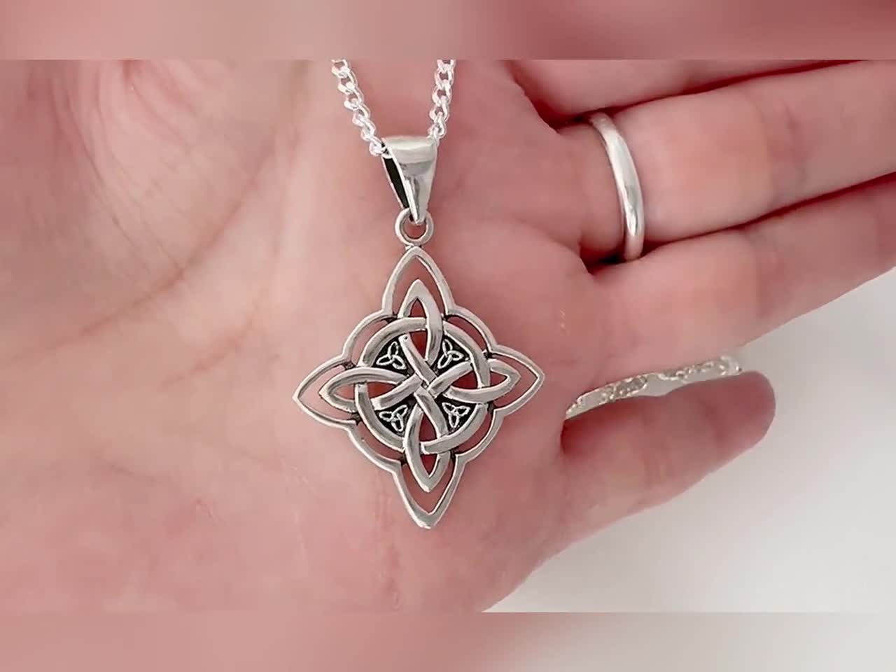 FJ Collana Nodo Celtico Irlandese In Argento 925 Con Pietra Portafortuna - Ciondolo Infinito, Regalo Per Donna