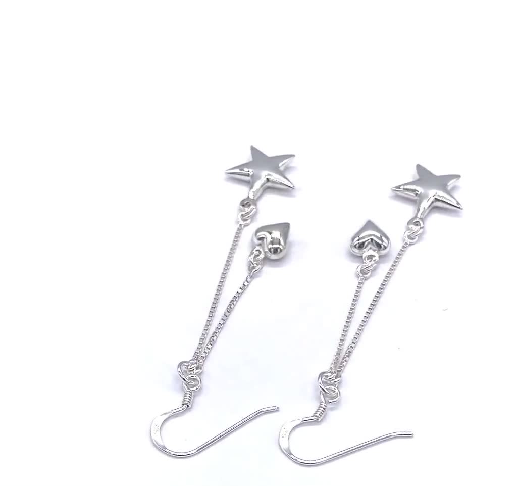Orecchini Pendenti In Argento 925 A Stella Cava Con Catena Lunga – Delicati E Brillanti - 2