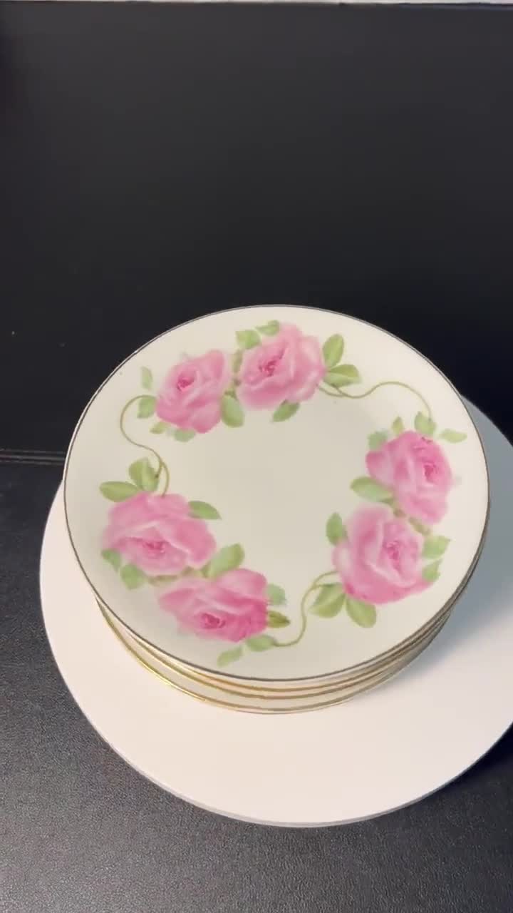 Z.S. & C Bavaria Antique 1880 to 1918 Pink Roses Gold Trim 6 Bread