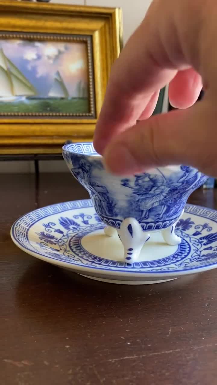 5-1/2 Liberty Blue/white Transferware Porcelain Tea Cup and Saucer Antique  Reproduction 