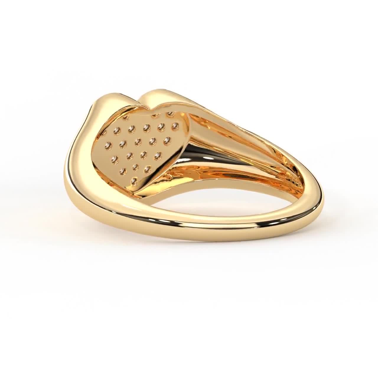 Solid Gold Diamond Heart Ring 14k Gold Pave Diamond Signet Ring