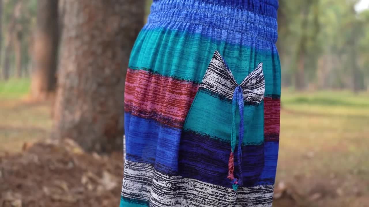 Mandala Print Boho Pants for Women Flowy Smocked Waist Yoga Pants