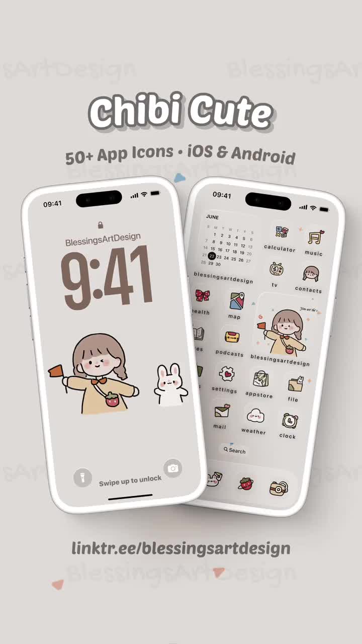 50+ Icon | Cute Small Girl | iOS Icons Pack, iPhone Theme, App Cover, Icons  Skin, Home Screen, Doodle, Cute, Mochi, Lo-Fi, Soft, Pastel, image size:720x1280
